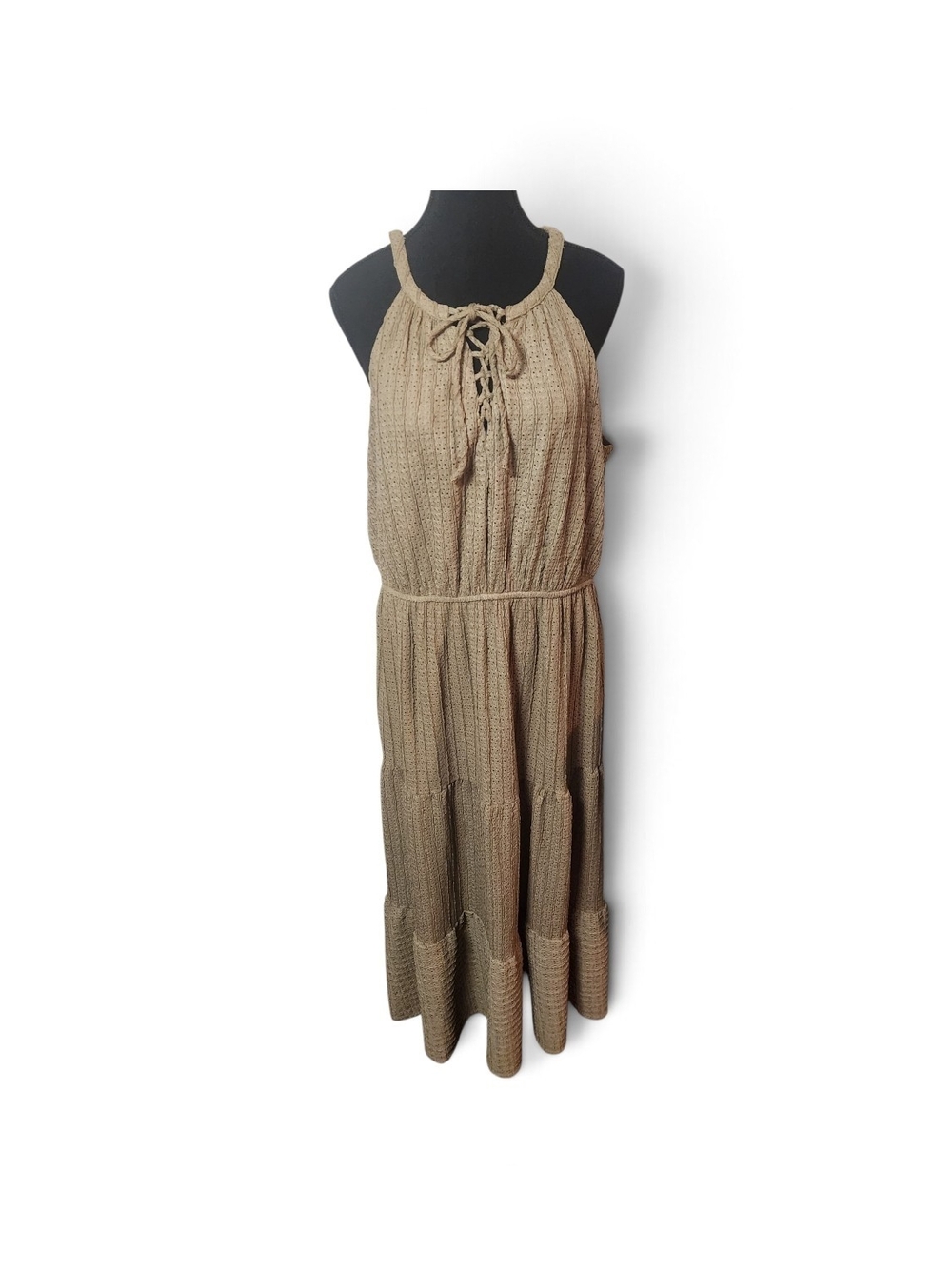 Sleeveless Lace-Up Maxi Dress in Tan